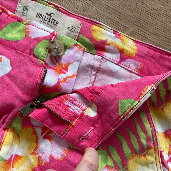 Hollister Floral Low Rise Shorts W23 Size 00 Pink Orange Hawaiian Summer Holiday - Picture 8 of 12